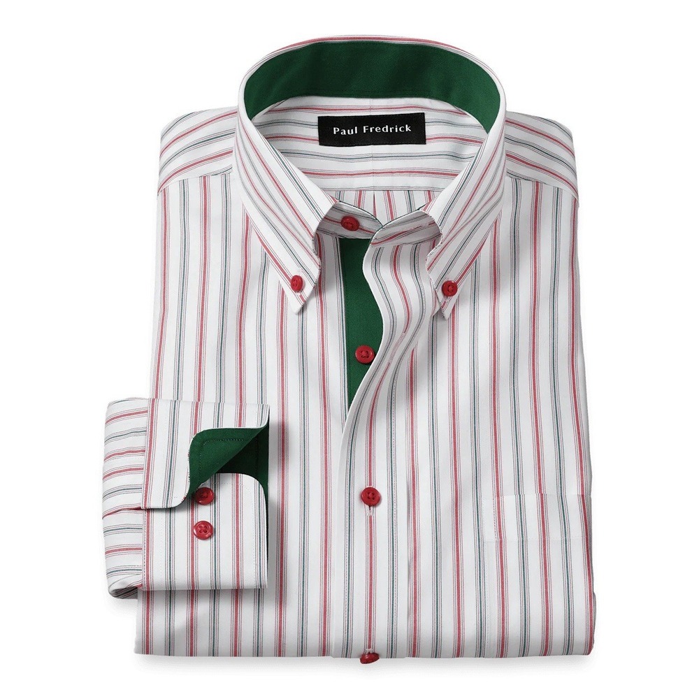 Paul Fredrick Mens 20 X 35 Cotton Stripe Dress Shirt Contrast Trim Preppy Formal